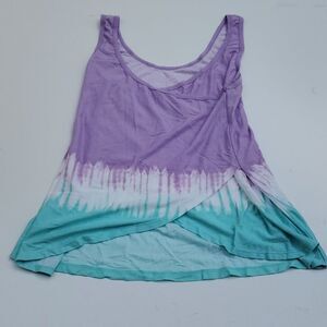 M pj salvage OPEN BACK TULIP TANK TOP SHIRT TIE DYE purple green OMBRE MEDIUM